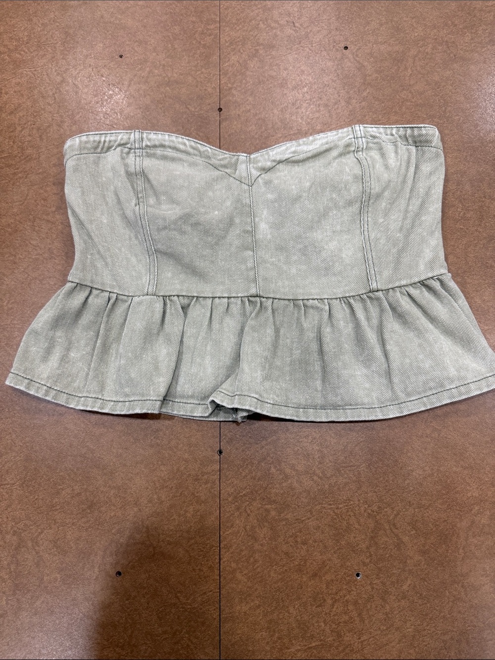 Day + Moon Strapless Peplum Denim Bustier Top - Light Sage Size L